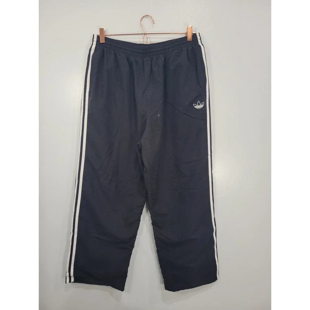 Adidas Originals Mens Black 3-Stripe Windbreaker‎ Track Pants Size L Lined